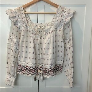 Sea - White and Red Patterned Women's Top